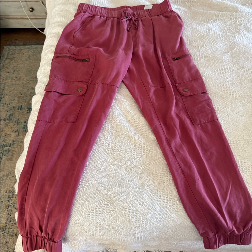Banana Republic Burgundy Cargo Jogger Pants. Silk Sz Small